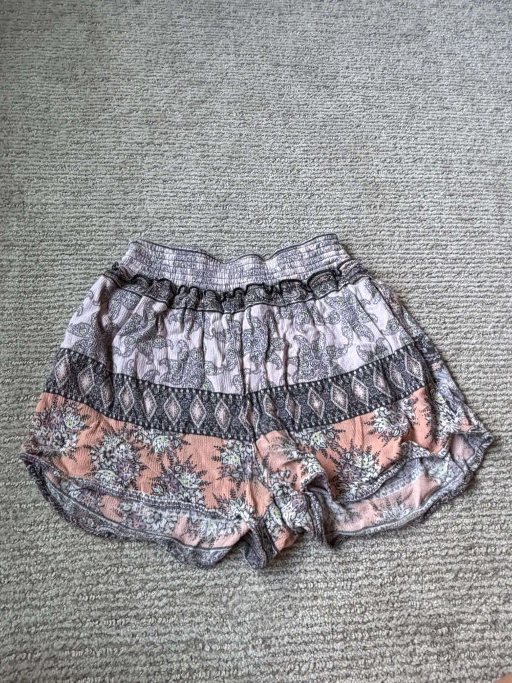Free People Peach and Gray Smocked Boho Shorts